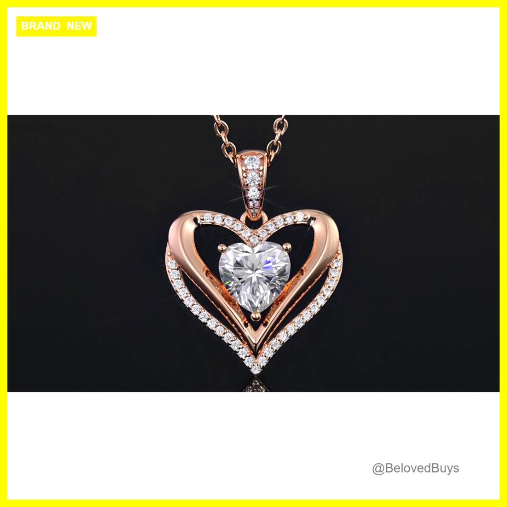 Moissanite Heart Pendant Necklace 925 Sterling Silver Gold Plated - Picture 7 of 7